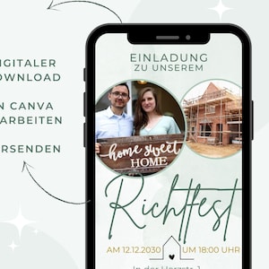 Digitale uitnodiging voor een 'topping-out'-ceremonie | Sjabloon voor huisbouw, housewarming en housewarmingfeest
