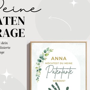 Paten Frage | Patenonkel Frage Taufe | Digitale Poster Vorlage Canva Eukalyptus