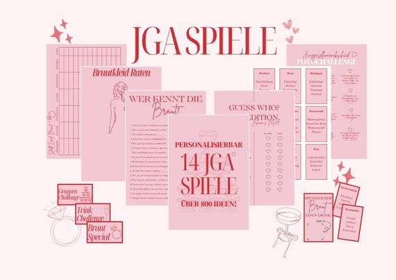 14 JGA Spiele & 800 Ideen | Junggesellinnenabschied Planung | Hochzeitsspiele JGA Frauen | JGA Bundle personalisiert | Team Braut Spiele Pdf