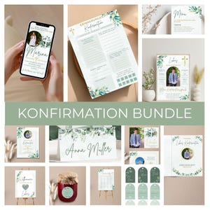 Personalized Confirmation Bundle | Confirmation Invitations for Girls & Boys | Eucalyptus Confirmation Decorations