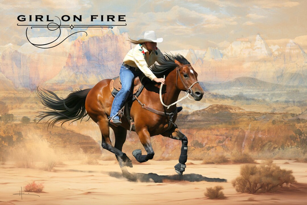Barrel Racer Girl on Fire Poster Etsy