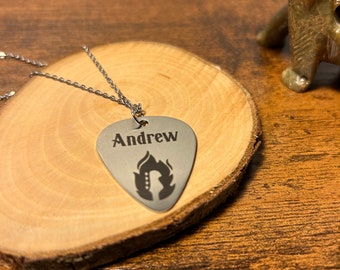 Personalized Guitar Pick Necklace, Silver Guitar Pick Gift for Him, Music Lover Gift, Guitar Pick Gift for Her