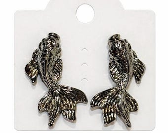 Silver Fish Earrings, Koi Fish Stud Earrings, Cute Animal Jewelry, Minimalist Ocean Inspired Earrings, Gift for Her