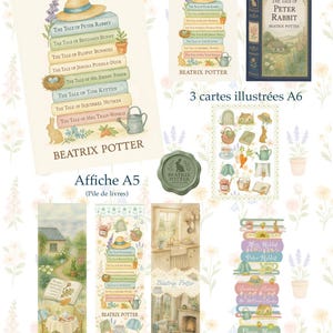 Pack papeterie Beatrix Potter – Marque-pages, cartes, affiche et sticker offert – Univers Peter Rabbit