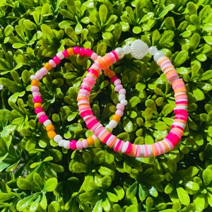 2pc Coral Sea Shell Clay Bead Bracelet Set
