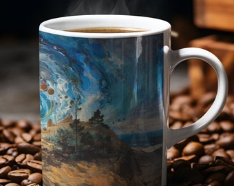 Surreal Seaside Coffee Mug: Artistic Ocean Wave Art Cup