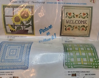 Retro Needlepoint Kit Design A Mania Calico Bands Blue Geometric OPEN Vintage