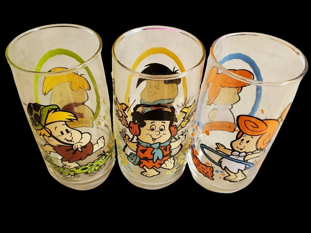 Vintage 1986 Flintstone Kids Pizza Hut Glasses Set of 3 Hanna Barbera ...