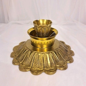 Vintage Brass Candle Holder Table Sconce Fits Hurricane/Globe Hollywood Regency