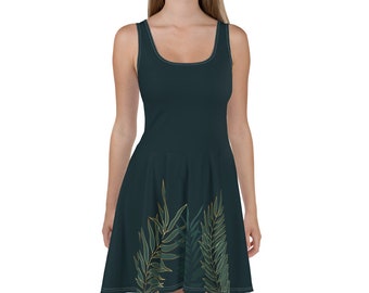 Vestido skater sin mangas verde oscuro - Elegante vestido acampanado para mujer - Tela suave y elástica