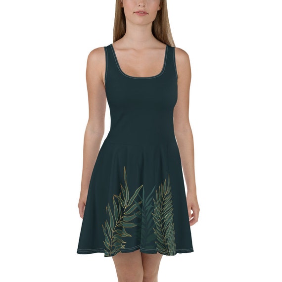 Dark Green Sleeveless Skater Dress Elegant Flared Dress for Women Soft and Stretchy Fabric Etsy