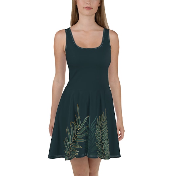 Dark Green Sleeveless Skater Dress - Elegant Flared Dress for Women - Soft and Stretchy Fabric