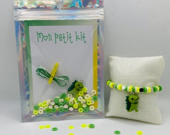 Kit bracelet en perles pour enfants : thème dinosaure vert