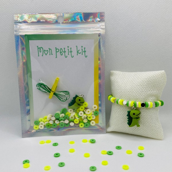 Kit bracelet en perles pour enfants : thème dinosaure vert