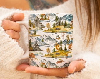 Mountain Landscape Mug, Nature Lover Gift, Outdoor Adventure, Trees And Lake, Giftfor Him, Camping Gift, Camping Mug, Outdoor Mug, Gift Idea