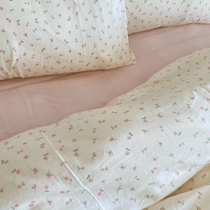 Coquette Pink Floral Duvet Cover And 2 Pillowcases, Twin/Full/Queen/King Double Gauze Cotton Duvet Cover