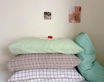 Gingham Stripe Washed Cotton Standard Queen Size Pillowcase