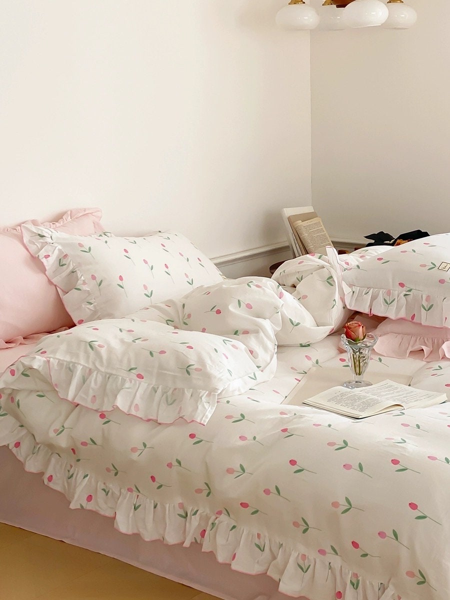 Qfdian Ruffle Flower Duvet Cover Set