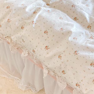 Floral Coquette Duvet Cover Set, Pink Cotton Cottagecore Princess Bedding image 3