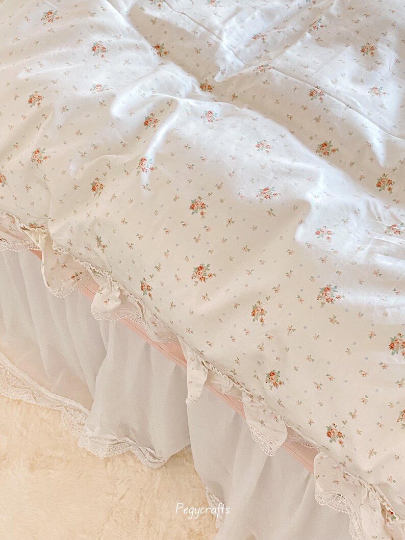 Floral Coquette Duvet Cover Set, Pink Cotton Cottagecore Princess Bedding image 3