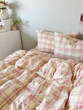Pink Gingham Washed Cotton Duvet Cover and Pillowcase Set