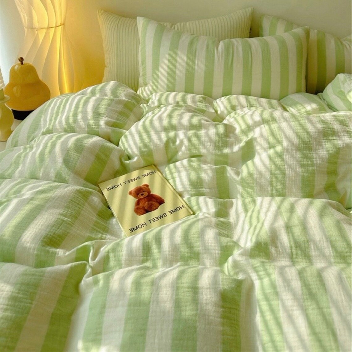 Stripe Ruffle Duvet Cover Set Pink/Green main image 1