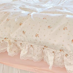 Floral Coquette Duvet Cover Set, Pink Cotton Cottagecore Princess Bedding image 7