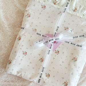 Floral Coquette Duvet Cover Set, Pink Cotton Cottagecore Princess Bedding image 8
