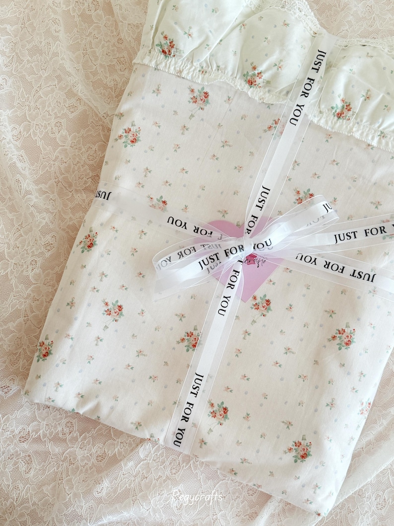 Floral Coquette Duvet Cover Set, Pink Cotton Cottagecore Princess Bedding image 8