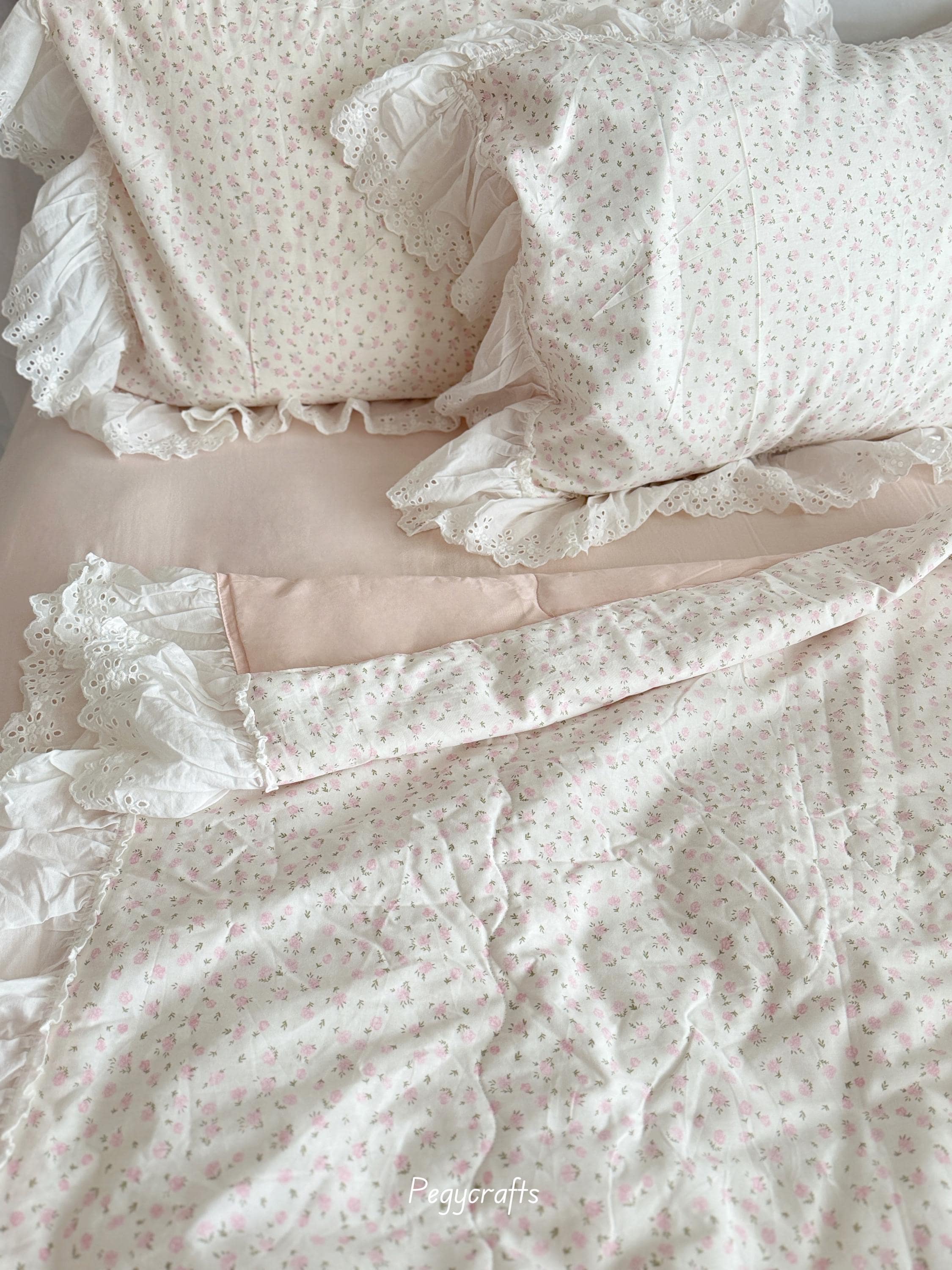 Coquette Floral Quilt Set, Pink Floral Cotton Blanket, Floral Thin Quilt, Floral Bedspread, Twin/Full/Queen Quilt Set