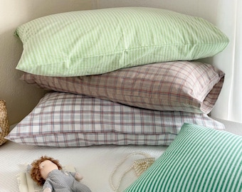 Gingham Stripe Washed Cotton Standard Queen Size Pillowcase