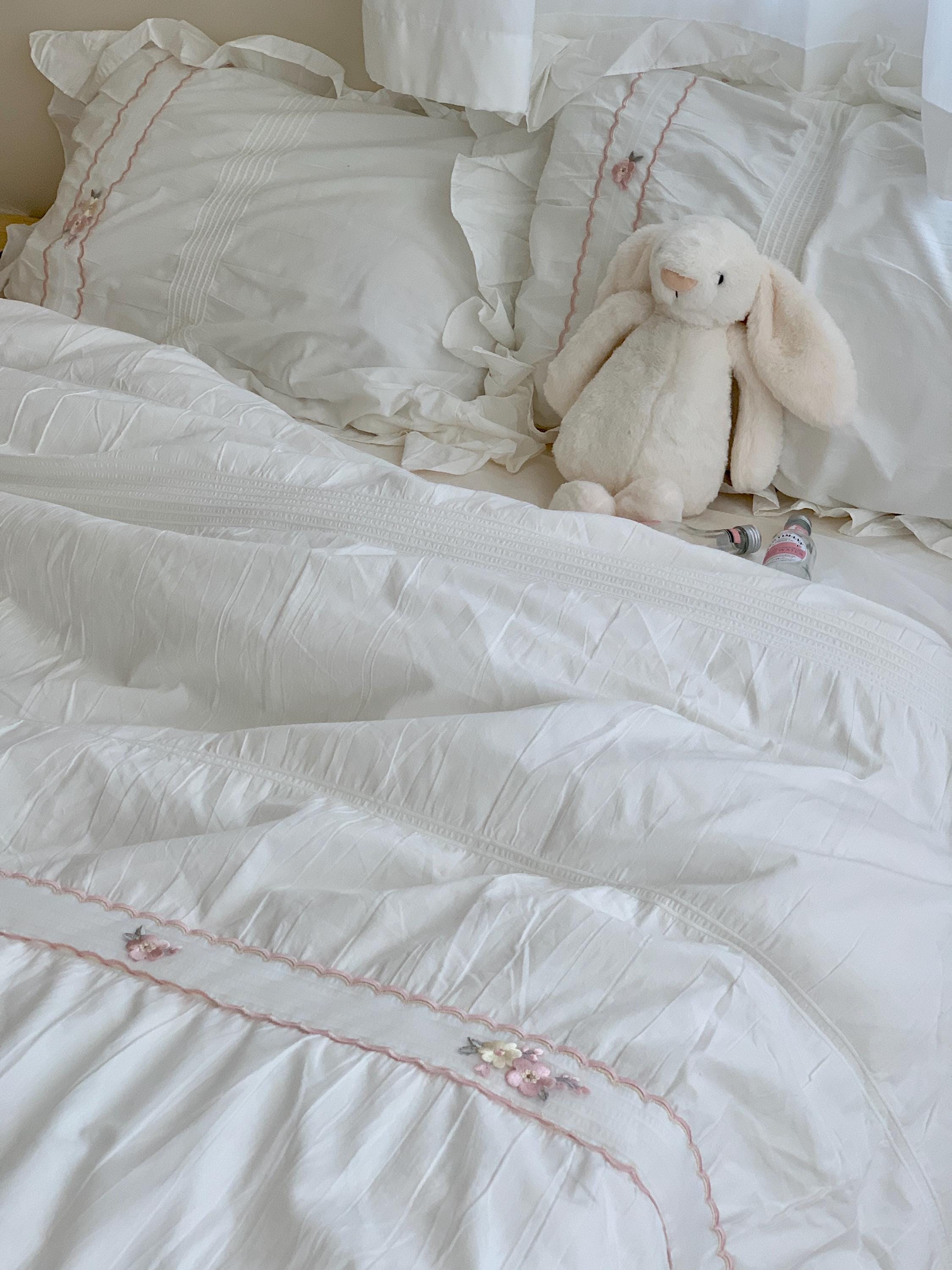 White Floral Embroidered Duvet Cover Set, White Cotton Duvet Cover And Pillowcase