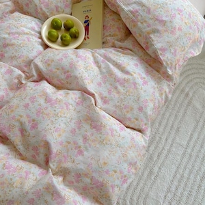 Pink Floral Duvet Cover Set Pink Cotton Full/queen Duvet Cover