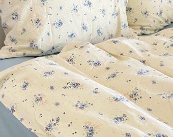 Blue Floral Cotton Duvet Cover Set