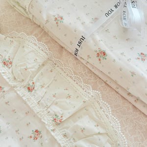 Floral Coquette Duvet Cover Set, Pink Cotton Cottagecore Princess Bedding image 4