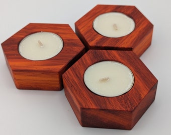 Portavelas de madera de padauk • Juego de 3