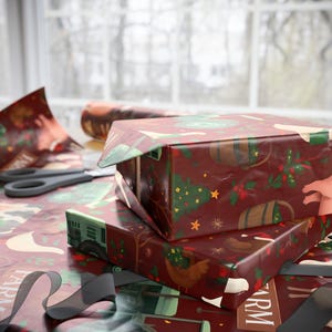 Farm-Themed Holiday Wrapping Paper, Rustic Christmas Gift Wrap, Farm Animal Decorations, Gift Wrapping Supplies, Eco-Friendly Wrapping