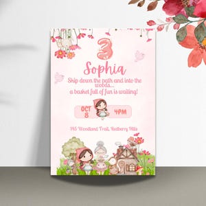 Little Red Riding Hood Birthday Invitation - Fairy Tale Party Invite - Editable Canva Template for Girls - Printable Instant Download
