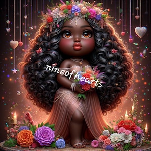 Chibi, beautiful brown skin chibi doll, chibi woman, plus size chibi Digital art, black girl,African American, JPEG
