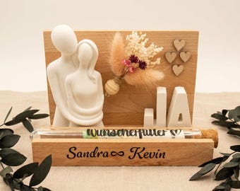Hochzeit Geldgeschenk personalisiert  Wunscherfüller Hochzeitsgeschenk  Geschenkset Brautpaar Verlobungsgeschenk Holz