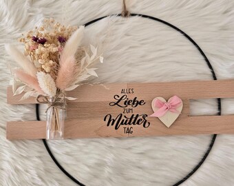 Trockenblumenkranz Muttertag, Türkranz mit Trockenblumen für Mama, Geschenkidee zum Muttertag, Fenster Kranz  Muttertag, Geschenk für Mama