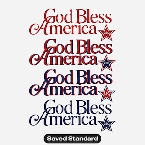 May include: A patriotic design featuring the phrase "God Bless America" in red and blue script. Each line is accompanied by a star graphic. The image includes file format information.