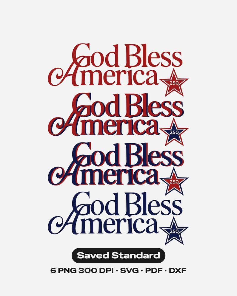 May include: A patriotic design featuring the phrase "God Bless America" in red and blue script. Each line is accompanied by a star graphic. The image includes file format information.