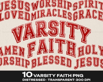 Christian Varsity PNG Bundle | 10 Distressed Faith Shirt Designs (Digital Download)