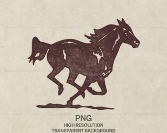 Freedom Run-paard, png-bestand | Verontruste westerncowboy-afbeelding (digitale download)