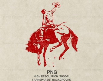 Vintage bokspaard cowboy, png | Verontruste western rodeo-afbeelding (directe download)