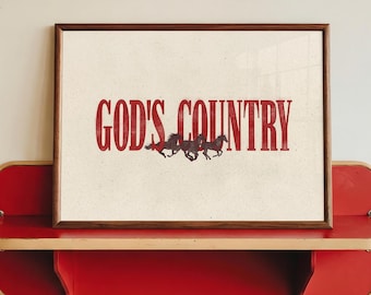 God's Country Western Typography Print | Vintage Horses, Rustic Minimalist Decor (Digital Download)