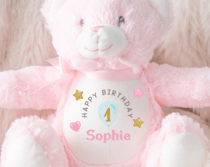 Personalised 1st Birthday Teddy Bear for Baby Girl Happy 1st Birthday ...
