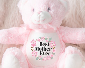 Mother’s Day Teddy Bear Gift, Pink Mother’s Day Teddy Bear Present for Mum, Nan, Grandma. Soft Flowery Mother’s Day Teddy Present