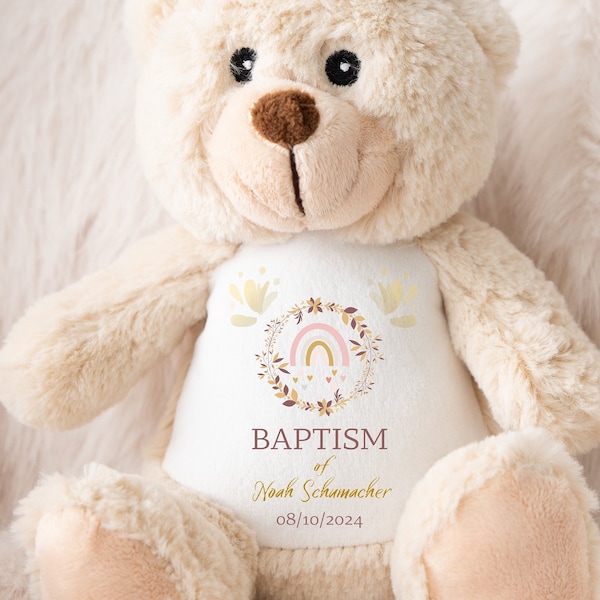 Gepersonaliseerde doopteddybeercadeau - Aangepaste teddybeer met naam voor baby, doopcadeau, doopcadeau, gepersonaliseerde teddybeer